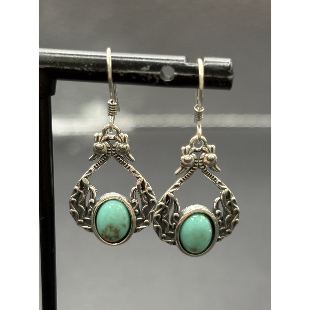 New Condition Sterling Silver Turquoise Dangle Earrings 925 H17